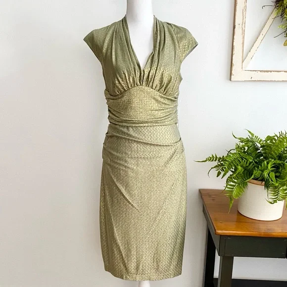 Maggy London | Dresses | Nwt Maggy London Gold Blue Metallic Cocktail |  Poshmark